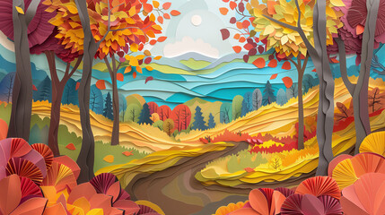 Paper Artwork Colorful Landscape Panorama Concept Art image HD Print 8736x4898 pixels ar16:9. Neo Modern Art V1 20