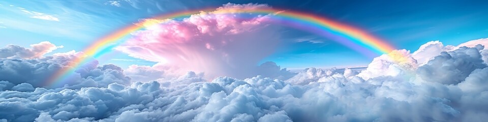 Spectacular Rainbow over Cloudscape Panorama