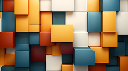 Abstract geometric block wall in warm and cold contrasting colors, abstract geometric background