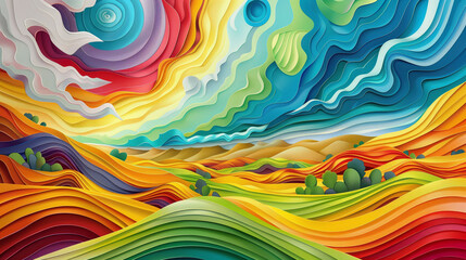 Paper Artwork Colorful Landscape Panorama Concept Art image HD Print 8736x4898 pixels ar16:9. Neo Modern Art V1 11