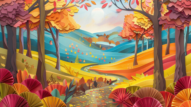 Paper Artwork Colorful Landscape Panorama Concept Art image HD Print 8736x4898 pixels ar16:9. Neo Modern Art V1 7