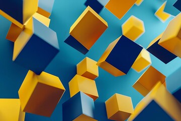 Abstract geometric background with blue and yellow floating rectangles Creating a modern and dynamic visual for creative projects.