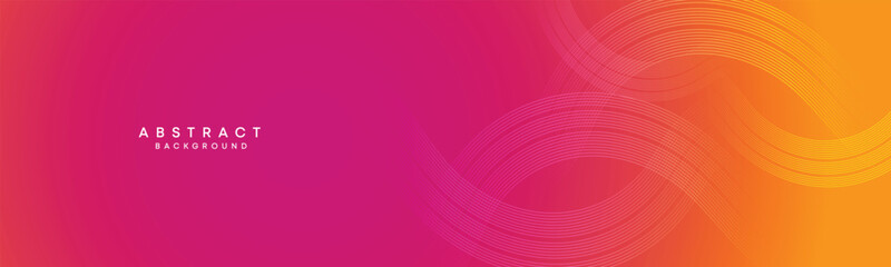 Abstract orange, pink gradient waving circles lines Technology web banner background. Modern yellow, purple gradient with glowing lines and shiny geometric diagonal shape for brochure, cover, header