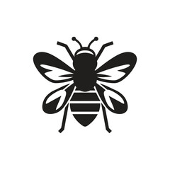 Isolated on white, a black honey bee flat icon with a simple silhouette. Black and white pictogram depicting summer. vector illustration