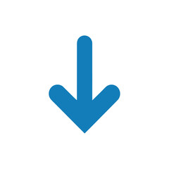 blue rounded arrow down icon. flat download sign isolated on white. point down button. south sign.