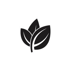 Fototapeta premium Three black leaves eco logo. Leaf organic icon. Leaf ecology, eco, organic symbol. Raw, organic, vegetal, and healthy food logo. Isolated vector illustration on white background.