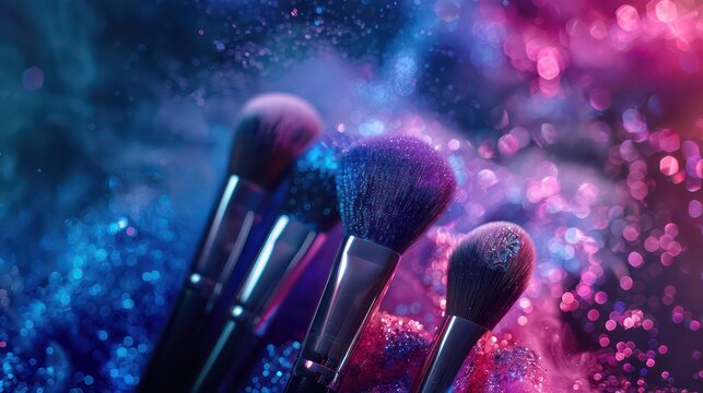 Professional makeup brushes, makeup brushes advertisement, colorful background
