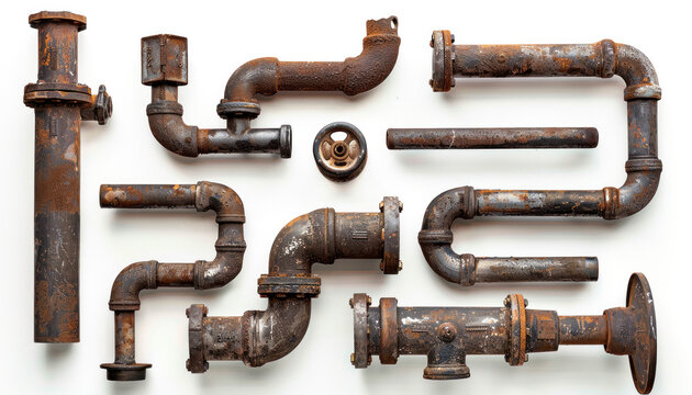 Old weathered pipes, metal metal pipes, rusty pipes, overhead photo of weathered pipes, rusty old pipes