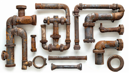 Old weathered pipes, metal metal pipes, rusty pipes, overhead photo of weathered pipes, rusty old pipes