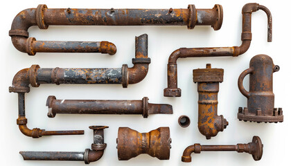 Old weathered pipes, metal metal pipes, rusty pipes, overhead photo of weathered pipes, rusty old pipes