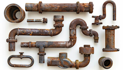 Fototapeta premium Old weathered pipes, metal metal pipes, rusty pipes, overhead photo of weathered pipes, rusty old pipes