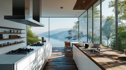 Fototapeta premium minimal aesthetic modern kitchen interior design 3d rendered