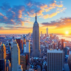 Manhattan Skyline at Sunrise with Empire State Building Prominent