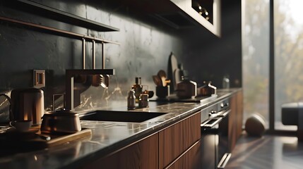 minimal aesthetic modern kitchen interior design 3d rendered