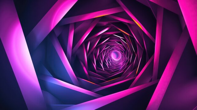 Fototapeta Graphic design art of abstract illusion of spiral with geometric shapes of pink and violet neon lines