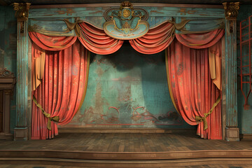 Retro world theatre day scenes with a theatre curtain