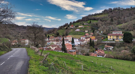 Fototapeta na wymiar Rozaes or Rozadas village, Bimenes, Asturias, Spain