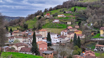 Fototapeta na wymiar Rozaes or Rozadas village, Bimenes, Asturias, Spain