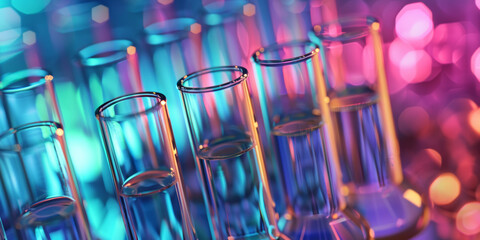Science laboratory test tubes, lab equipment for medical research. - 744843586