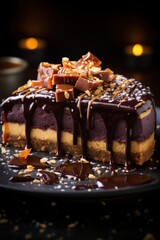 salted caramel chocolate tart; dessert photography; best for banners, flyers, and posters
