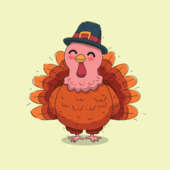 Cute turkey in cartoon style vector illustration
