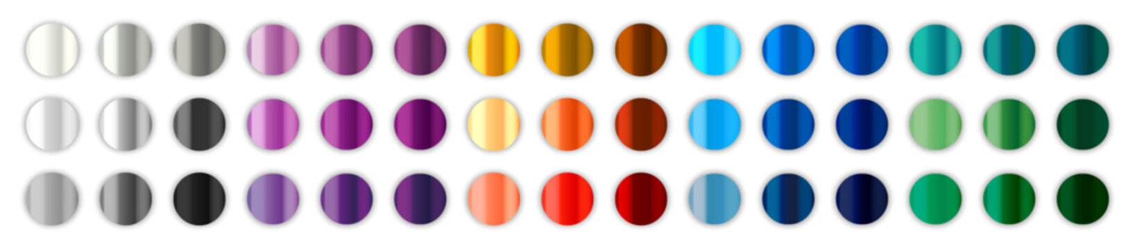 Metal gradient color palette. Chrome texture surface. Metal gradients collection.