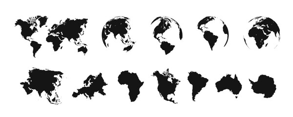 World map illustration. World continents. - obrazy, fototapety, plakaty