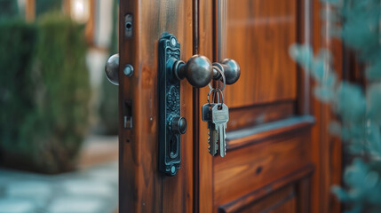 Obraz premium Detailed Shot: House Door Entrance with Keys