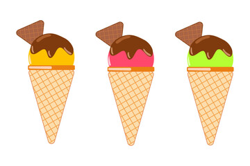 Set of ice creams on a stick. Gelato with different tastes. Vector illustration.