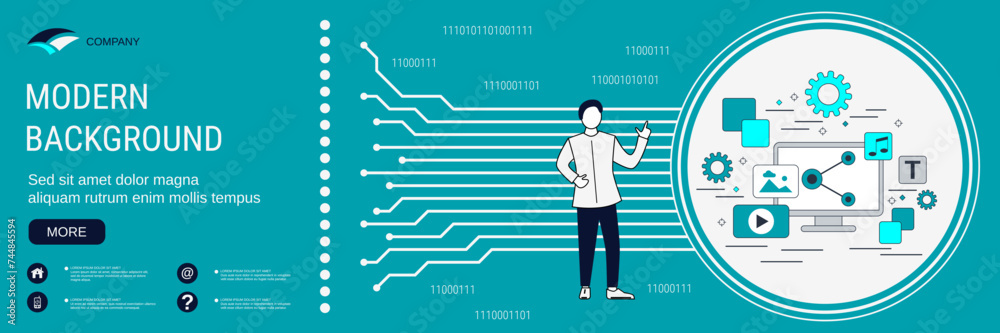 Wall mural digital technology banner vector design template. web content sharing concept