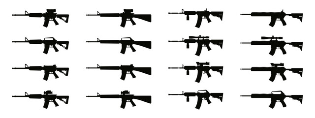 Weapons silhouette set. Firearms silhouettes. Modern fireweapons silhouettes