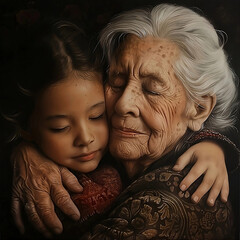 Amor incondicional de una abuela a su nieta. Generative AI. - obrazy, fototapety, plakaty