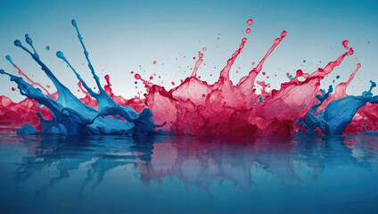 floating splash of transparent colored liquid paint on light background - obrazy, fototapety, plakaty