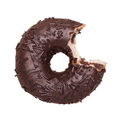 bitten chocolated glazed donut isolated on transparent background