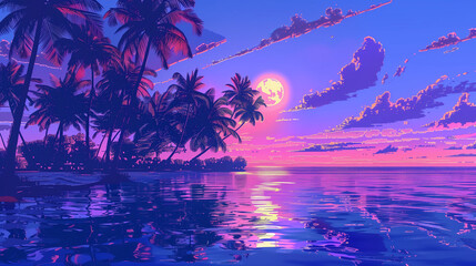 Obraz premium Futuristic retro landscape of the 80`s. Futuristic illustration of sun with mountains in retro style. Digital Retro Cyber Surface. Suitable for design in the style of the 1980`s.