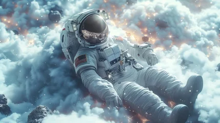 Foto op Canvas An astronaut floating underwater, surrounded by clouds, in a recreation of space © Vitalii