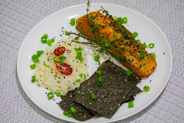 Salmon fish grilled in butter and olive oil