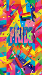 Artistic multicolored shapes background with the word PRIde