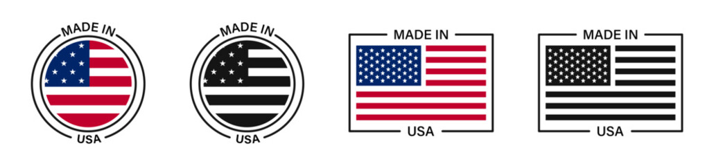 Made in USA. USA product label set. Made in USA vector icons.