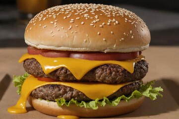 Classic cheeseburger with all the fixings close-up