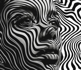 a woman with zebra skin texture against zebra background