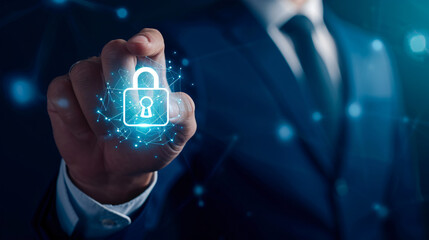 Business Technology Concept, Businessman touch Digital Padlock icon, padlock concept, Technology concept, generative ai