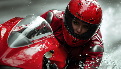 Young woman driving motorbike