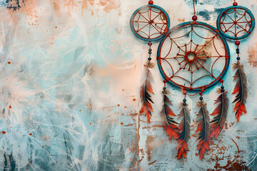 Hand painted dream catcher border in the style of subtle pastel tones - obrazy, fototapety, plakaty