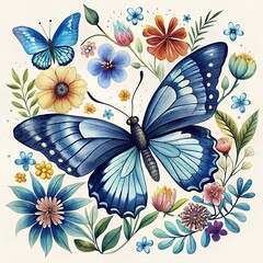 Butterflies and flowers. Cover of a book, magazine, booklet or poster. White background.