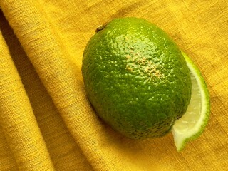 lime on linen fabric in isolation