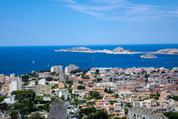Fototapeta na wymiar Beautiful panoramic view of the city of Marseille. Marseille is the second largest city of France, capital of the Provence-Alpes-Cote d'Azur region. MARSEILLE, FRANCE.