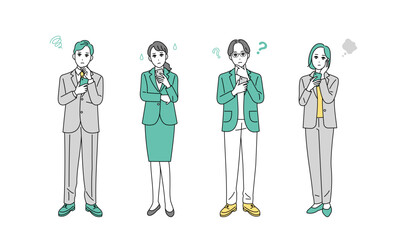 スマートフォンを持つ様々な職種のビジネスパーソンの全身イラスト