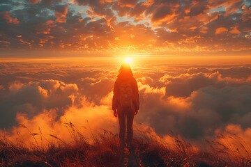 Enjoy the beautiful sunset from the top of the mountain - obrazy, fototapety, plakaty