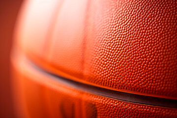 Close-up of a basketball's textured surface, highlighting the seams and tactile grip, embodying the essence of the sport.

